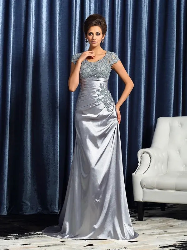 Short Sleeves Mermaid Scoop SweepTrain With Beading Mother of the Bride Dresses