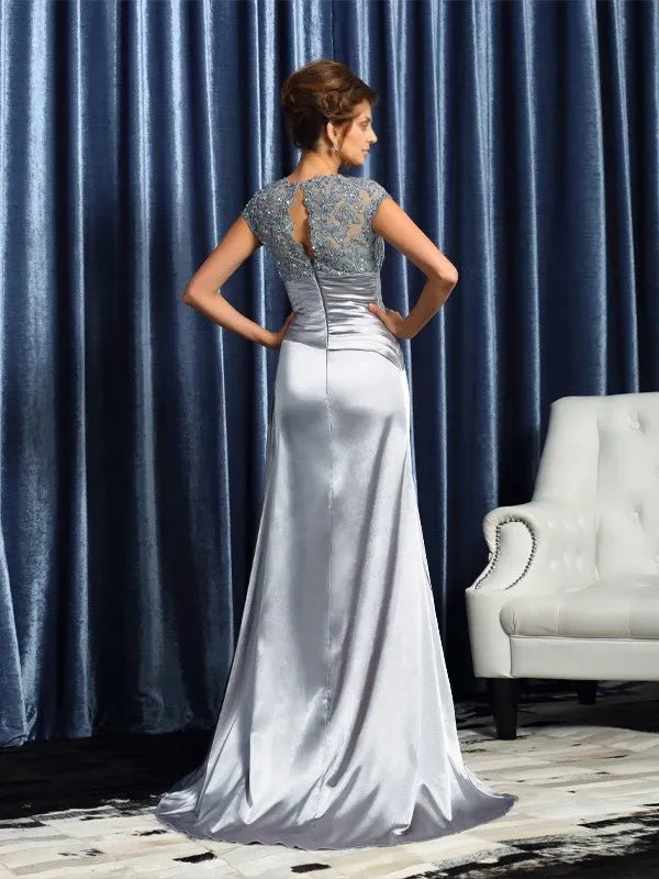 Short Sleeves Mermaid Scoop SweepTrain With Beading Mother of the Bride Dresses