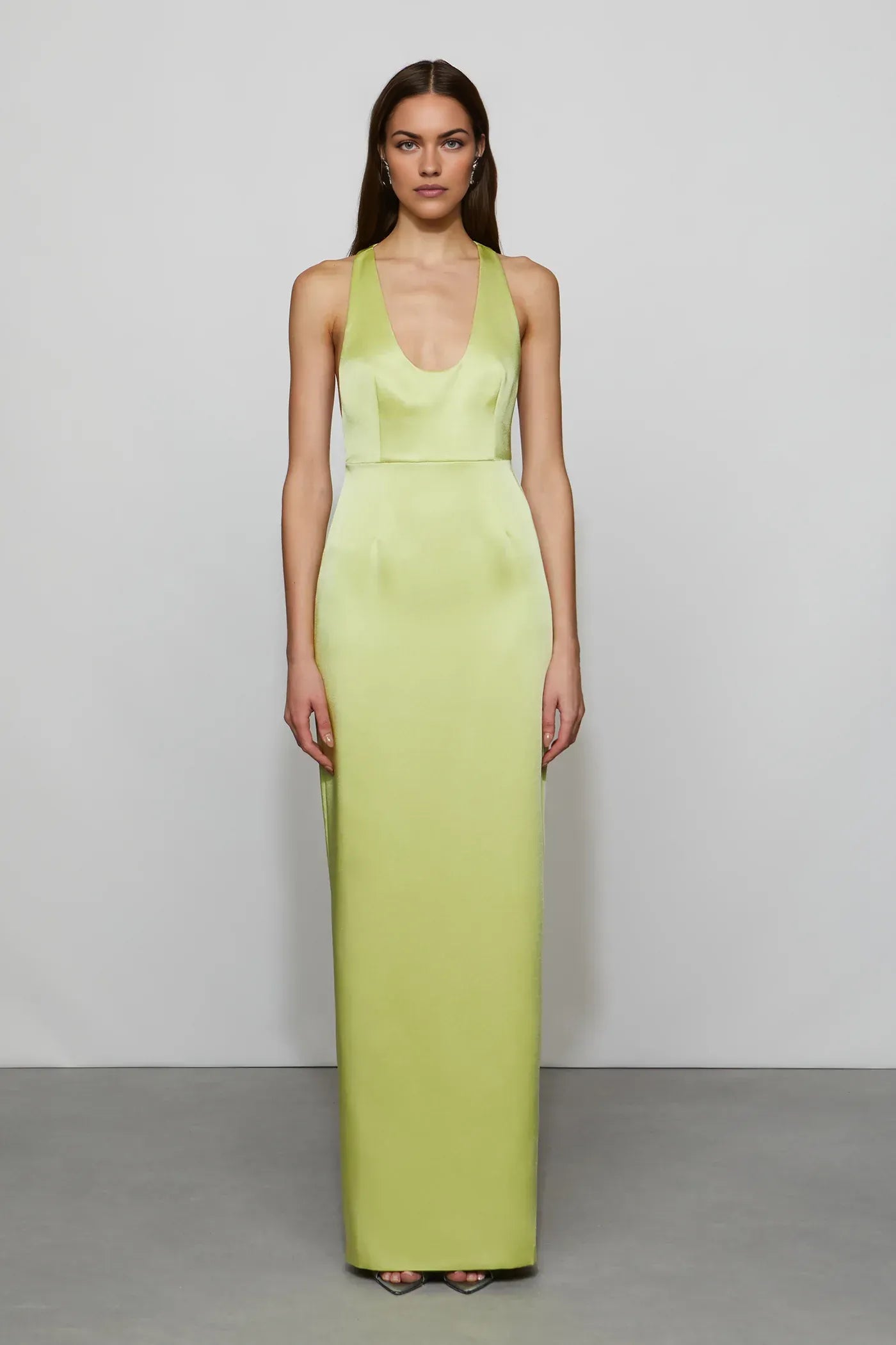 Silky Sheath Halter Neck Sleeveless Keyhole Back Floor Length For Women Prom Dress