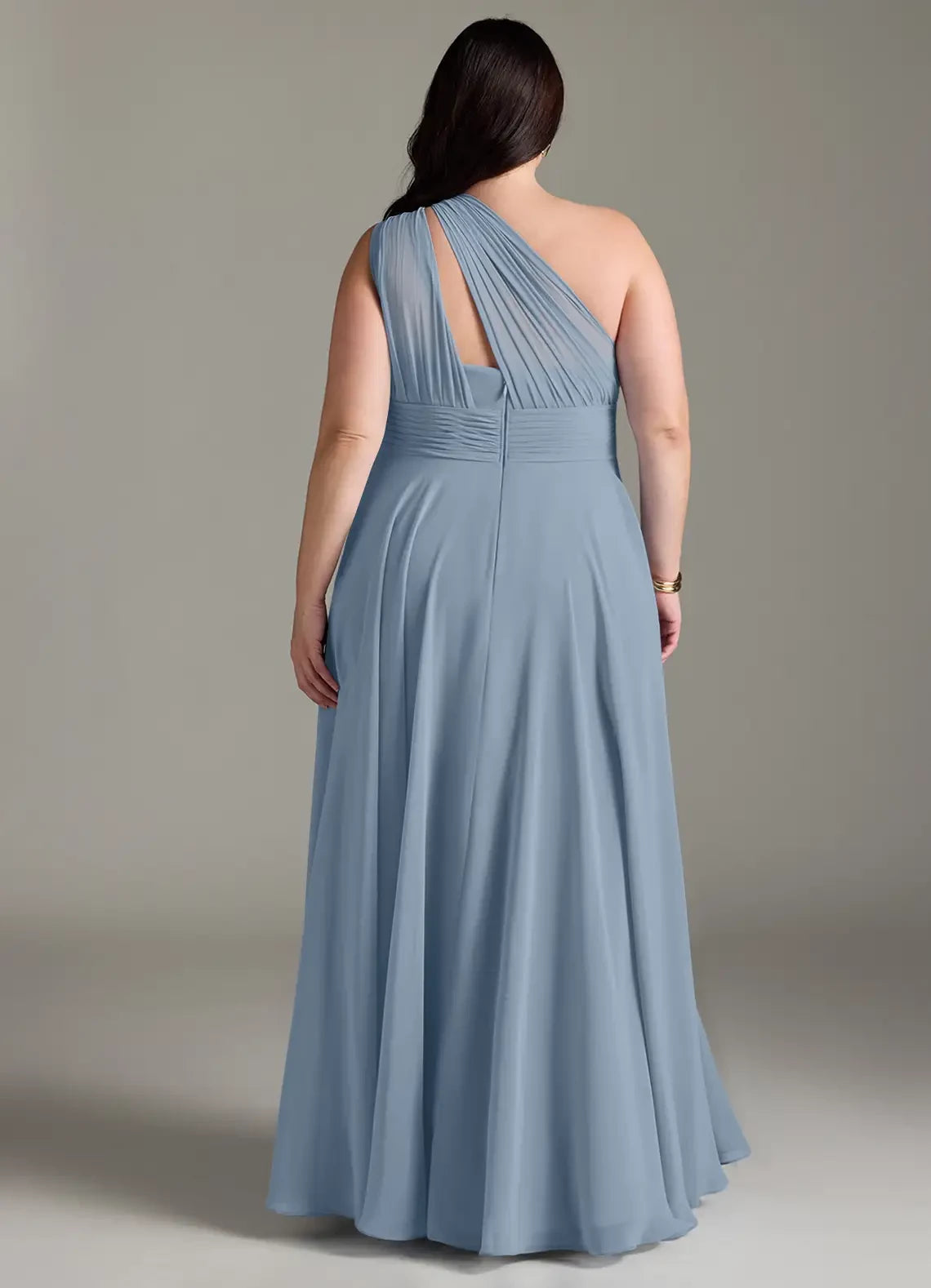 Simple Plus Size Sheath One Shoulder Sleeveless Open Back Floor Length Bridesmaid Dress