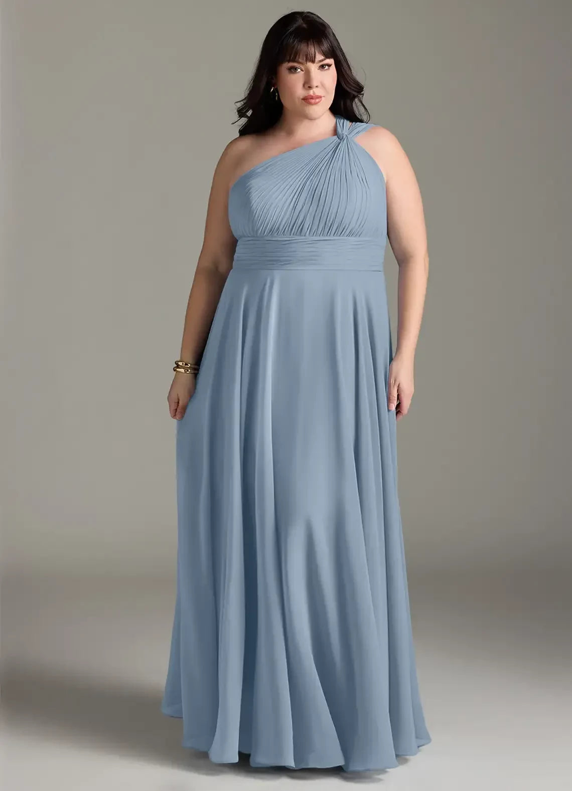 Simple Plus Size Sheath One Shoulder Sleeveless Open Back Floor Length Bridesmaid Dress