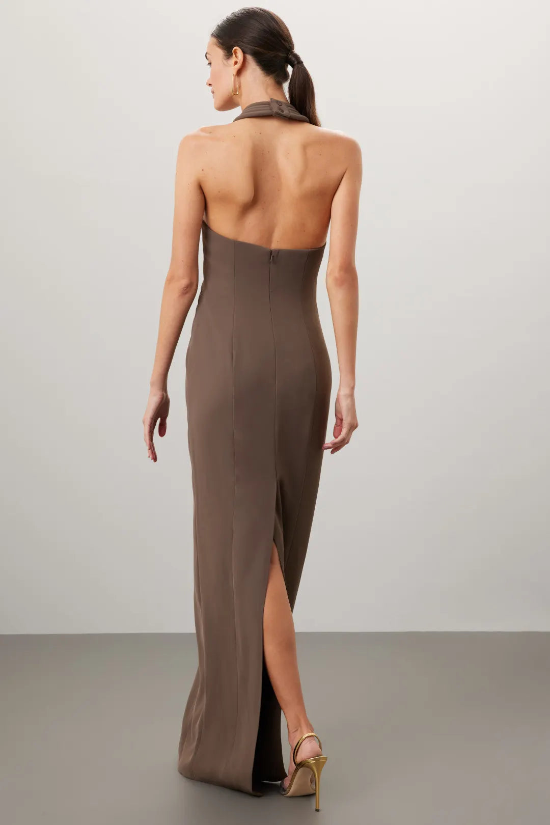 Simple Sheath Halter Neck Sleeveless Open Back Floor Length Plus Size Prom Dress