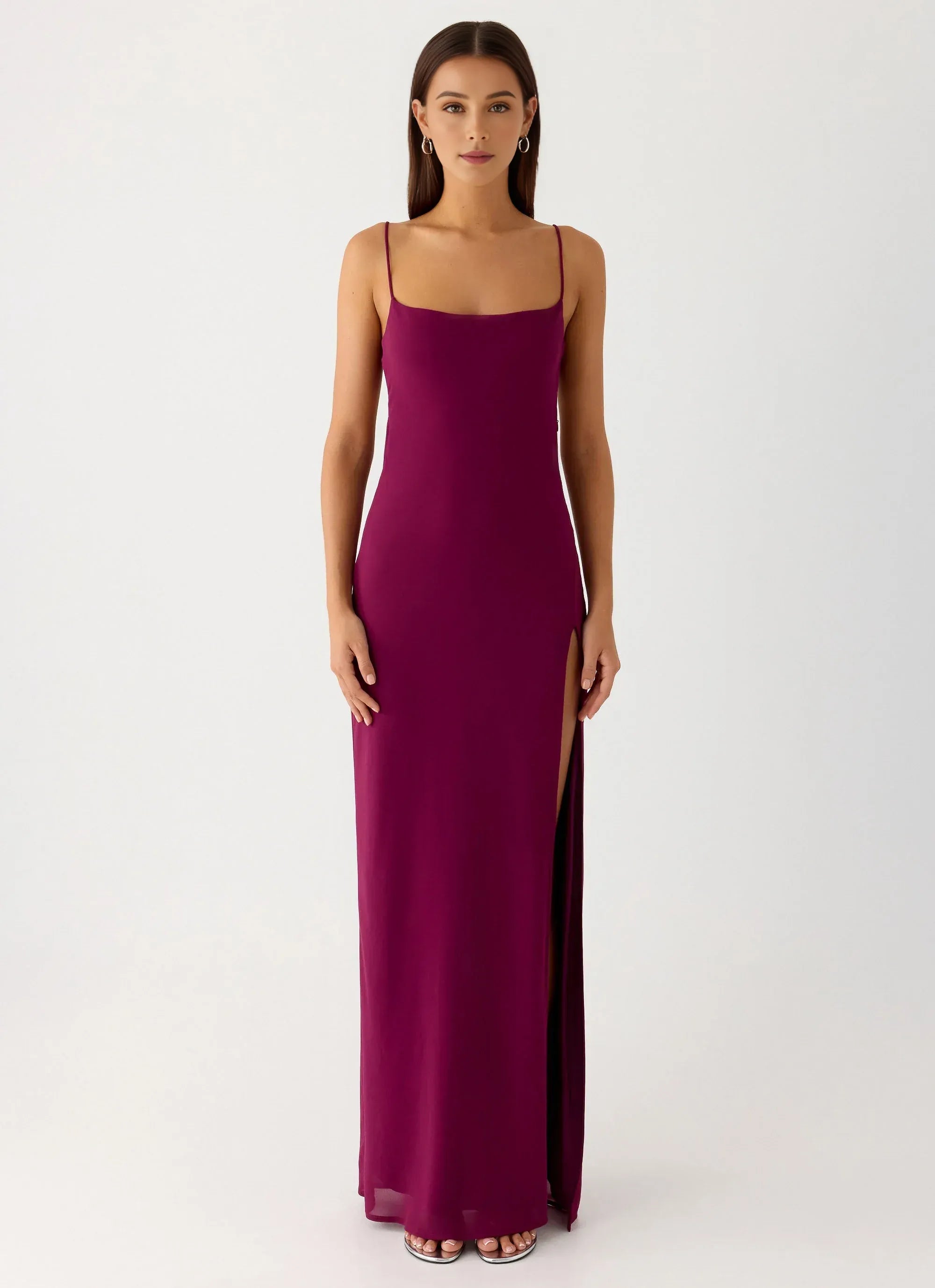Simple Sheath Square Neck Sleeveless Open Back Floor Length Plus-Size Evening Dress