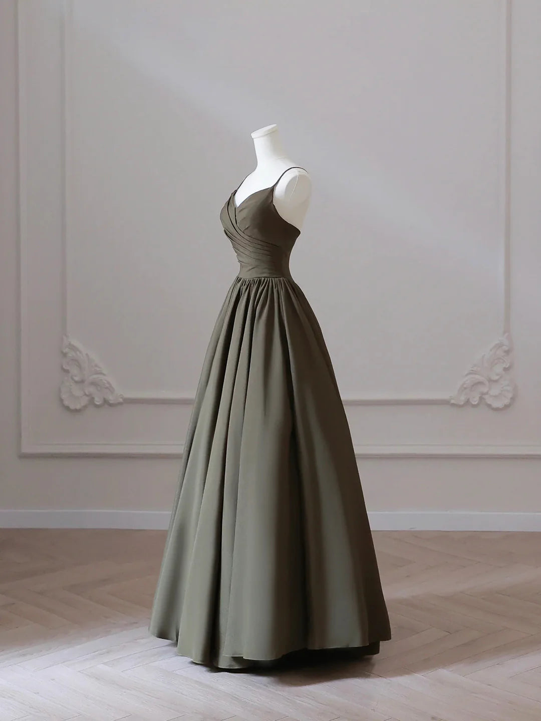 A-Line Backless Simple V-neck Spaghetti Strap Floor Length Prom Dress Evening Party Dress