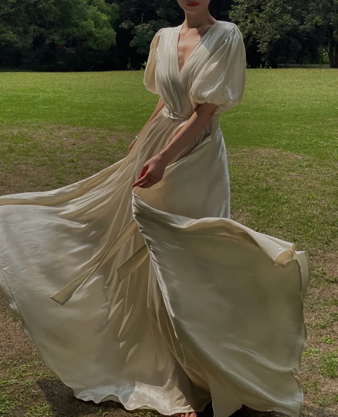 Simple A Line Puff V Neck Satin Short Sleeves Floor length Off-the-shoulder Sleeveless Prom Dress Cocktail Dress Homecoming Dress Evening Dress Party Dress