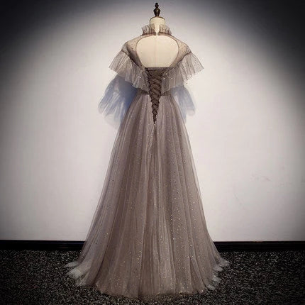 Simple A line Tulle Sleeveless Lace Up Floor Length Evening Dress Party Dresses Prom Dress