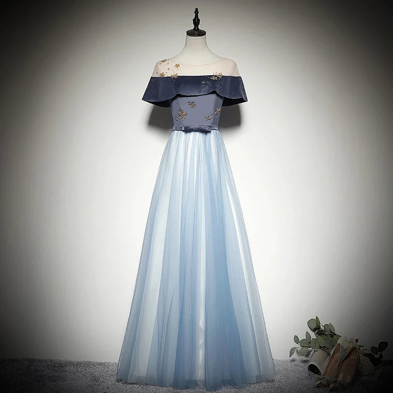 Simple And Generous Dress New Style Blue Tulle Lace Up Floor Length Evening Dress Party Dresses Prom Dress