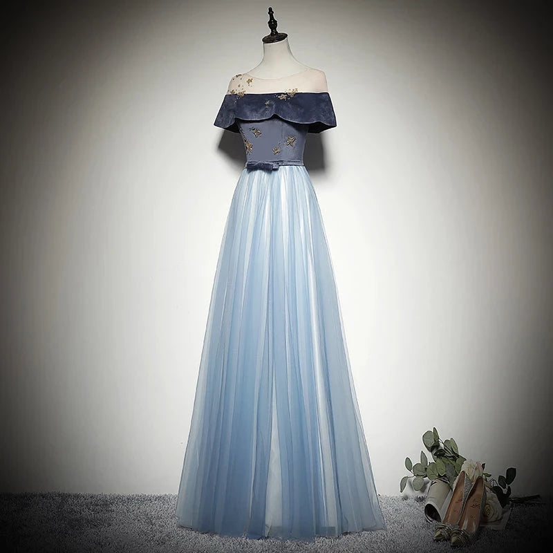 Simple And Generous Dress New Style Blue Tulle Lace Up Floor Length Evening Dress Party Dresses Prom Dress