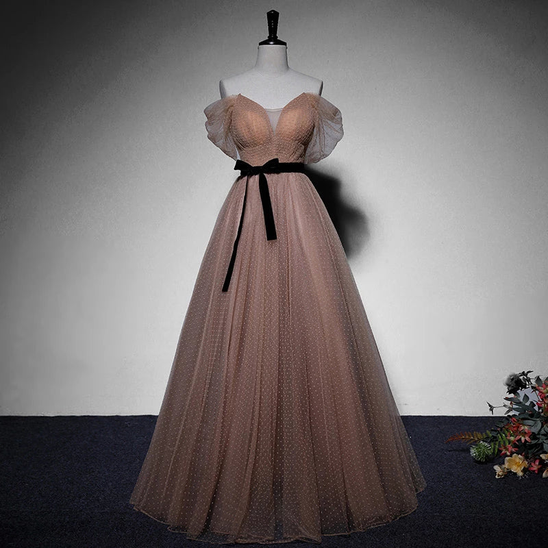 Simple And Generous New Style Tulle  Short Sleeve Lace Up Floor Length Evening Dress Party Dresses Prom Dress