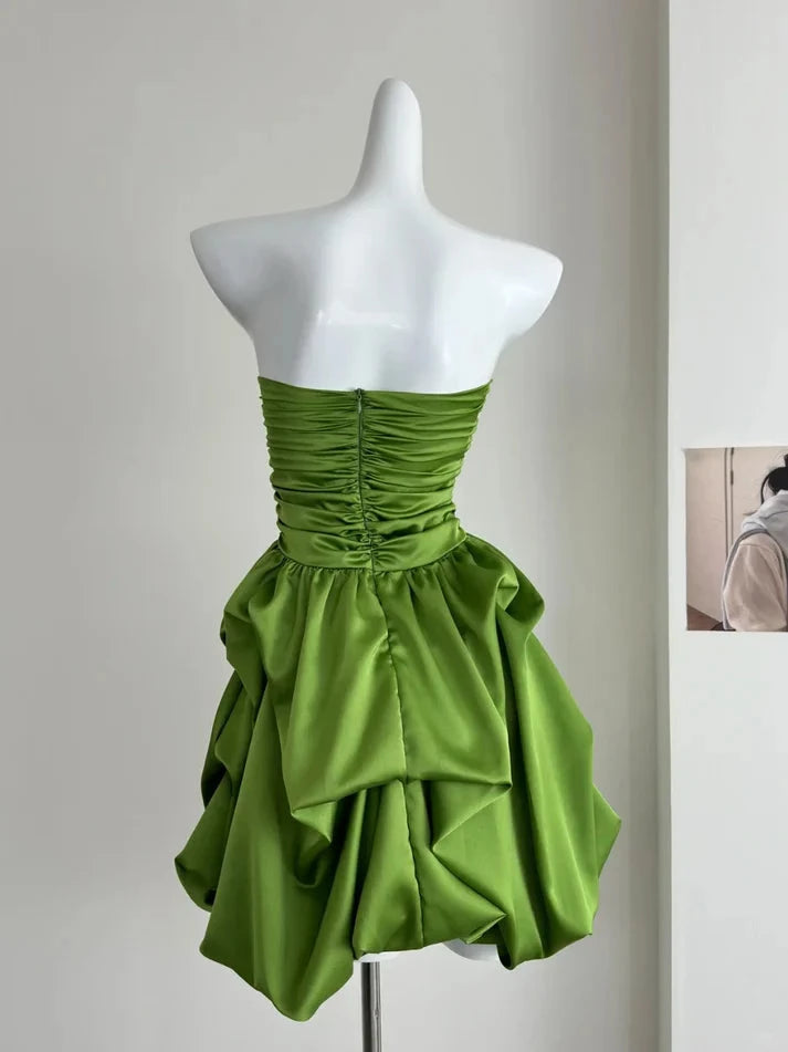 Simple Green Strapless Ruffled Hem Design A-line Short Prom Dress Party Dress Cocktail Dress Homecoming Dress Evening Dress