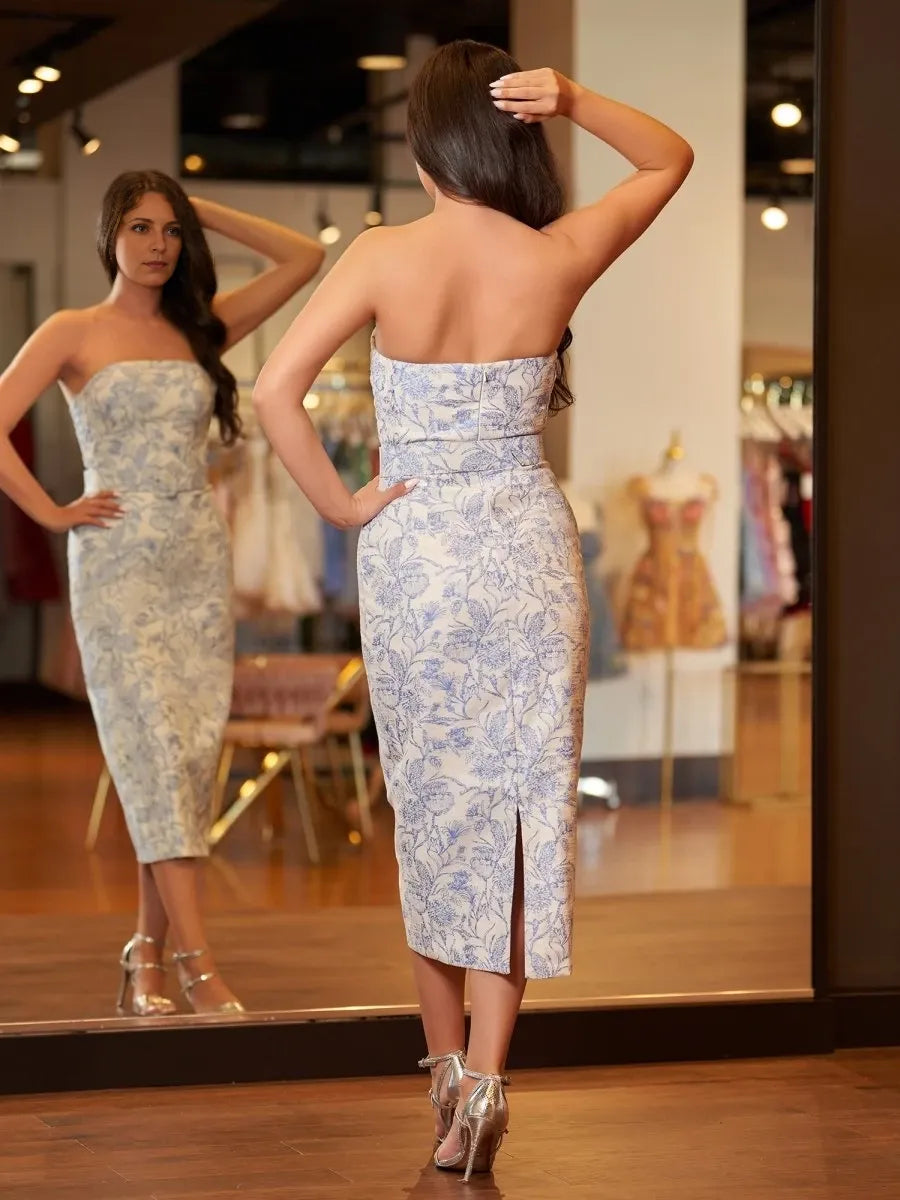 Simple Mermaid Tea Length Strapless With Sashes Sleeveless Evening Dresses Evening Dresses Prom Dress