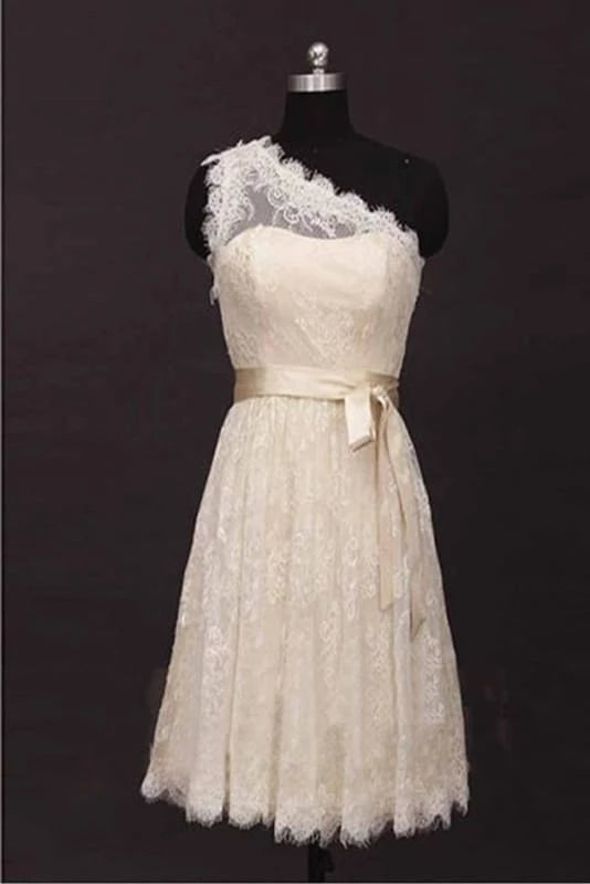 Simple One Shoulder Sleeveless Lace Short Prom Party Dresses Homecoming Dresses