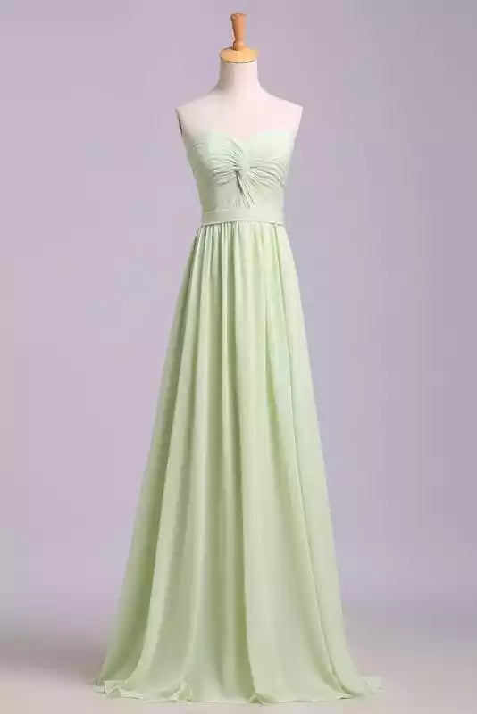 Simple Sweetheart Chiffon Floor Length Prom Dress Long Pleated Sleeveless Bridesmaid Dresses