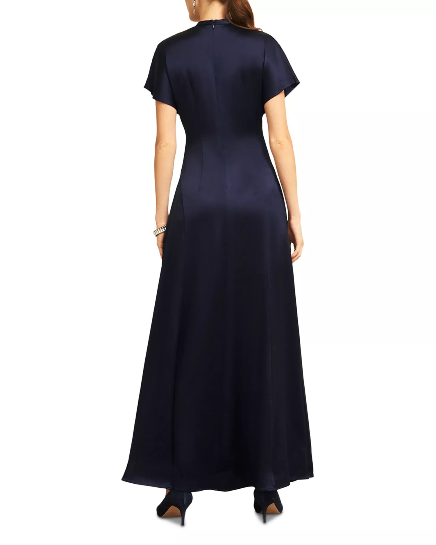 Sleek A Line V Neck Short Sleeve Keyhole Back Floor Length For Women Prom Dress