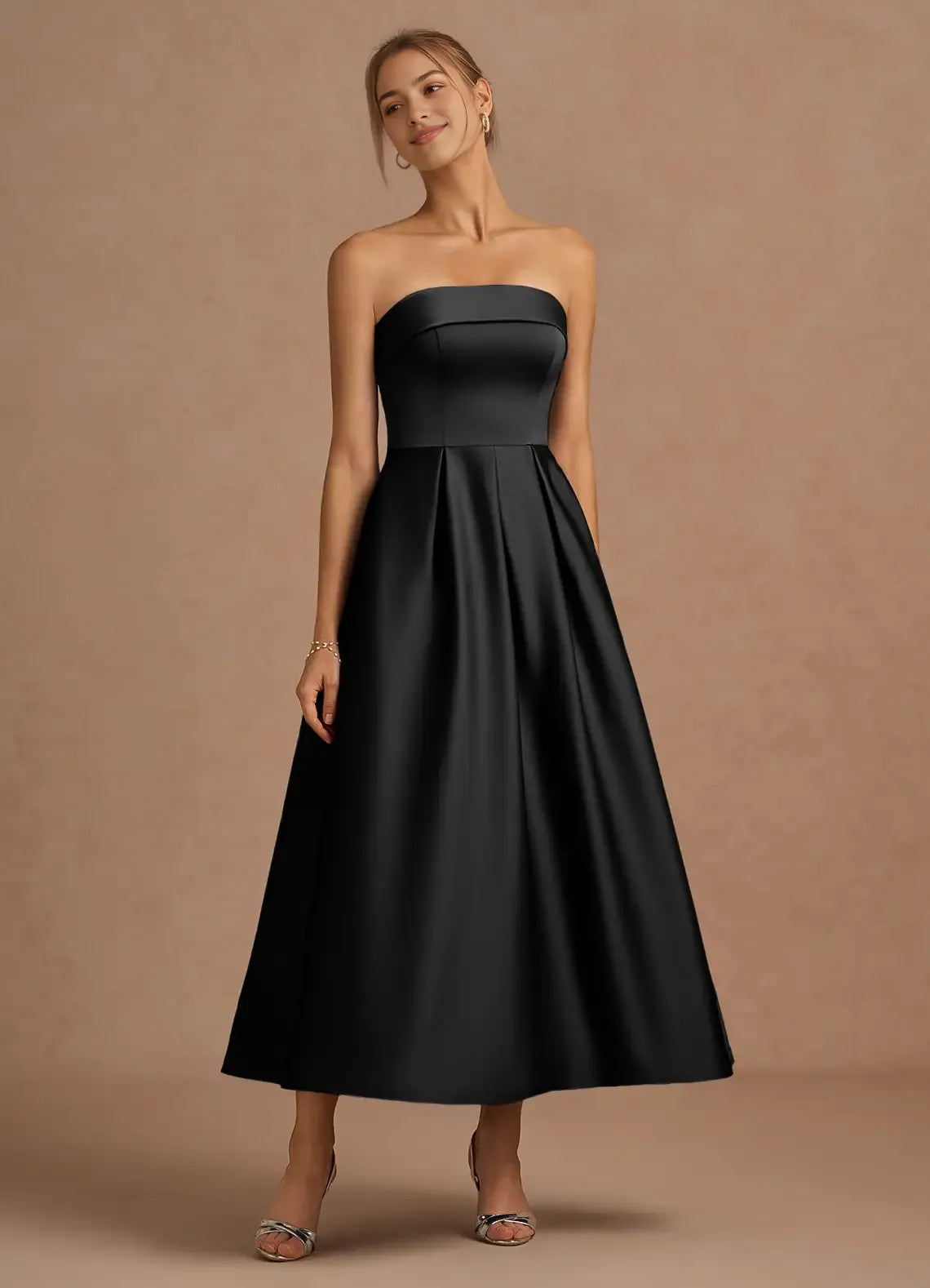 Sleek Ballgown Strapless Sleeveless Open Back Midi Length For Sale Prom Dress