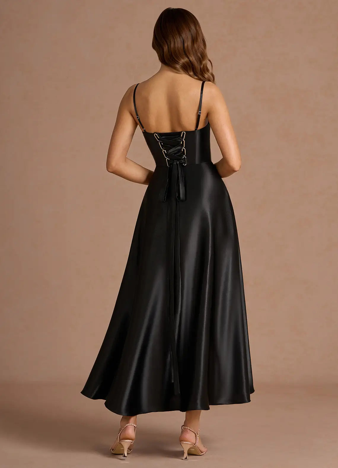 Sleek Fit and Flare Square Neck Sleeveless Corset Back Midi Length For Sale Prom Dress