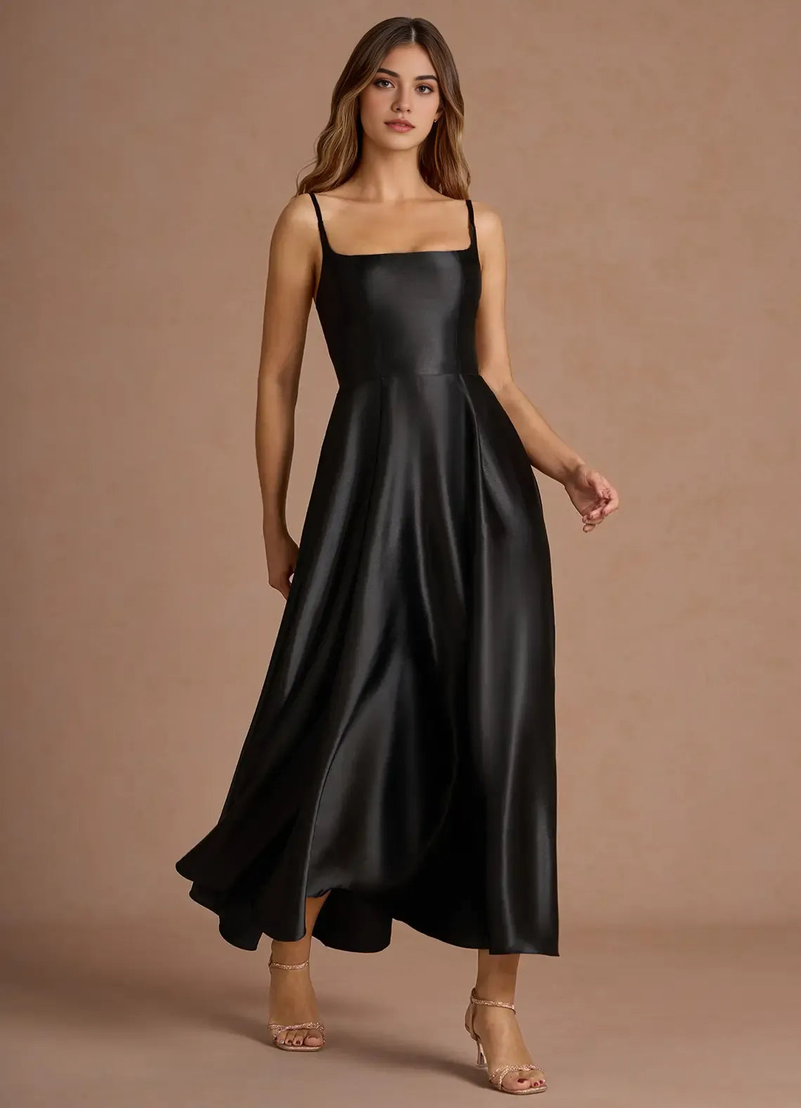 Sleek Fit and Flare Square Neck Sleeveless Corset Back Midi Length For Sale Prom Dress