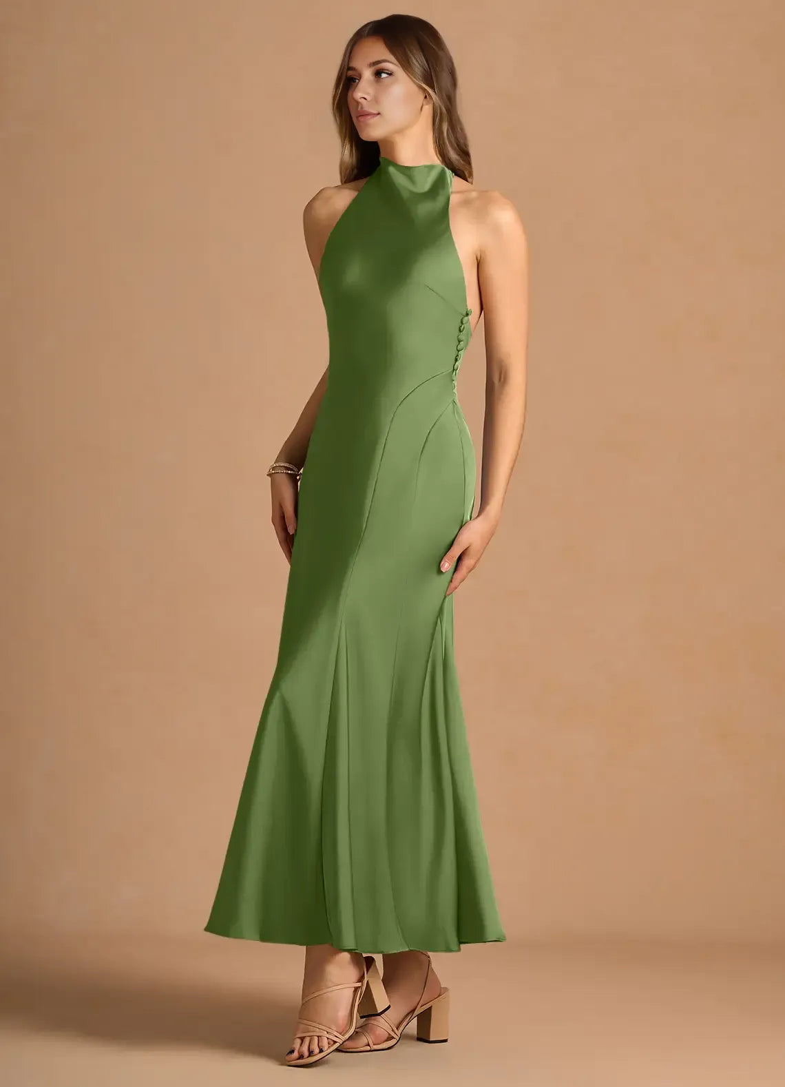 Sleek Mermaid Halter Neck Sleeveless Deep V Back Floor Length For Sale Prom Dress