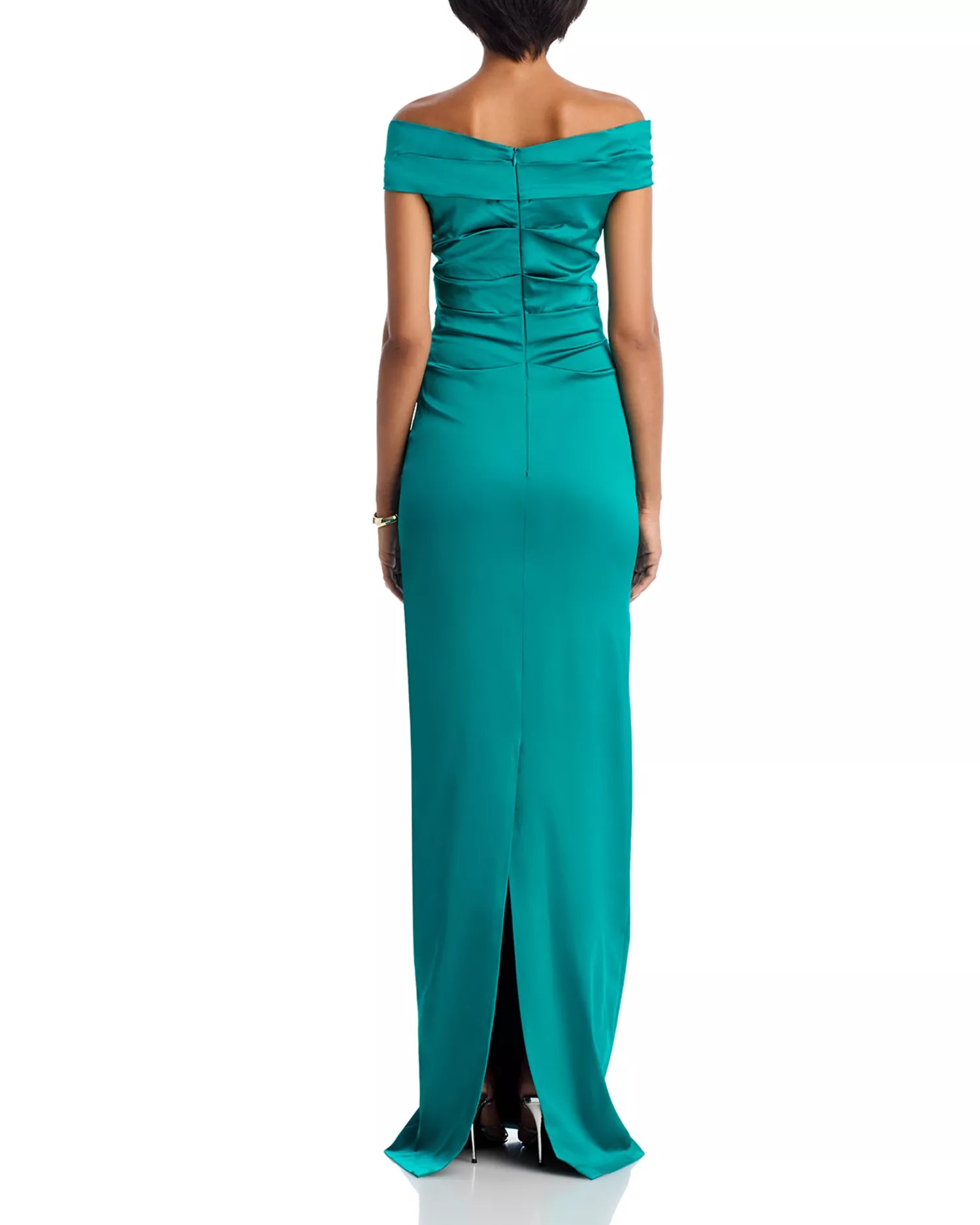 Sleek Mermaid Off the Shoulder Short Sleeve Ruched Back Floor Length Female Prom Dress