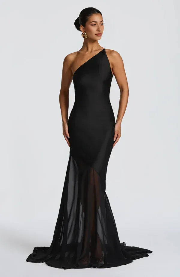 Sleek Mermaid One Shoulder Sleeveless Tie Back Train Floor Length For Ladies Evening Dress