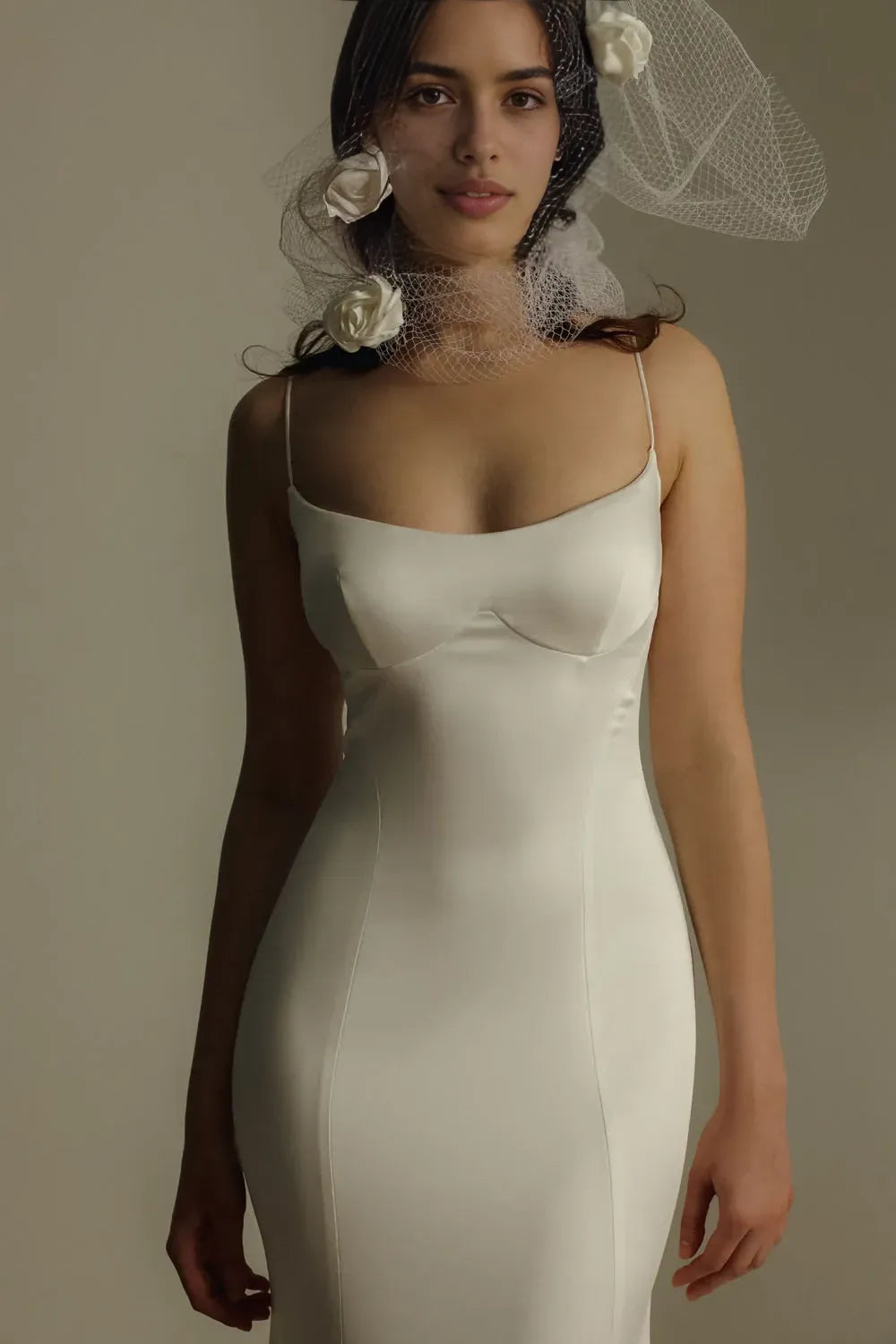 Sleek Mermaid Scoop Neck Sleeveless Zip Back Train Length Wedding Dress