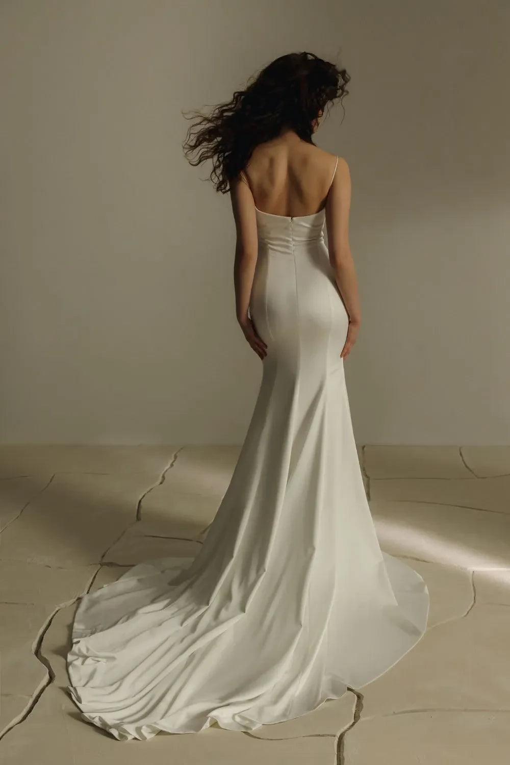 Sleek Mermaid Scoop Neck Sleeveless Zip Back Train Length Wedding Dress