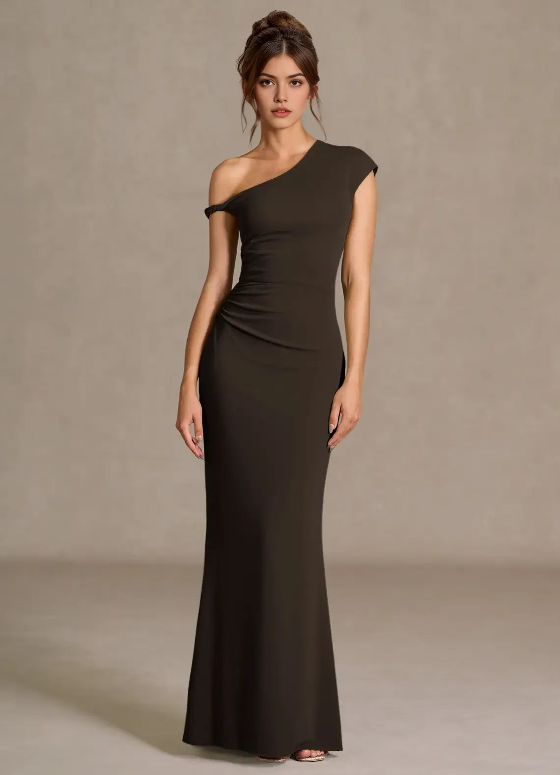 Sleek Mermaid Sweetheart One Shoulder Ruched Accent Open Back Floor Length For Sale Prom Dress