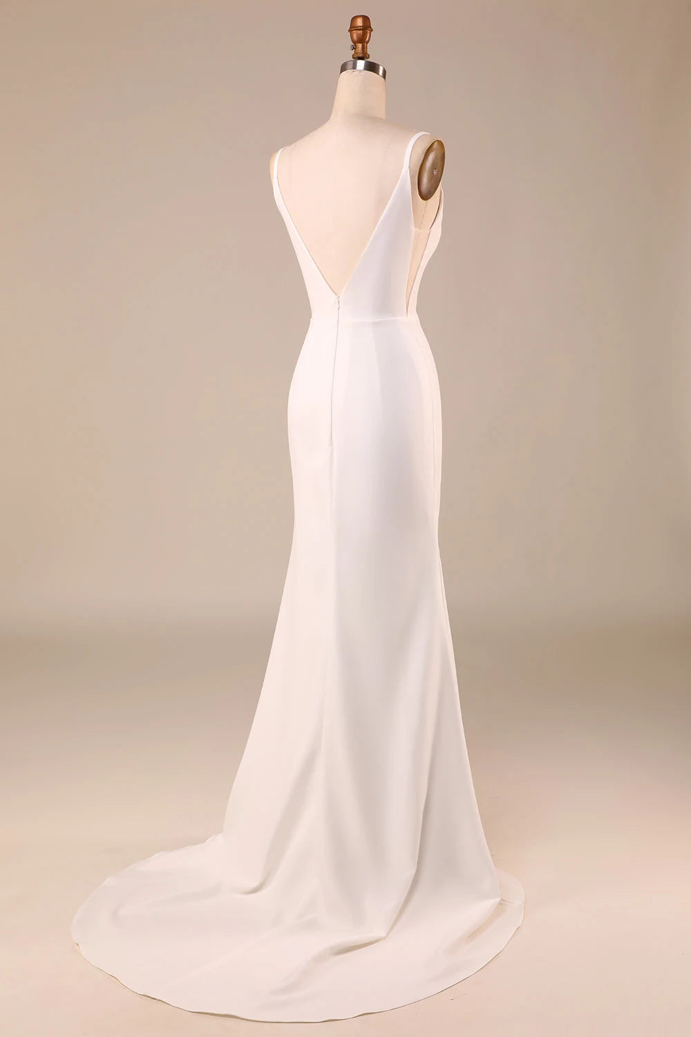 Sleek Mermaid V  Neck Sleeveless Low Back Maxi Wedding Dress