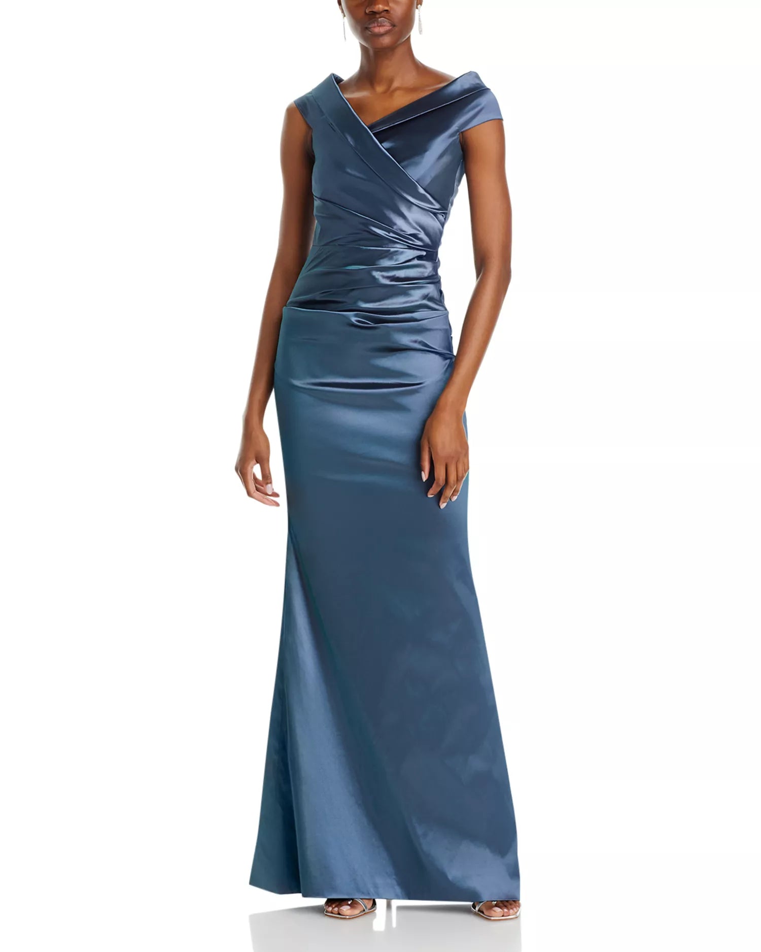 Sleek Mermaid Wrap Neck Short Sleeve V Back Floor Length For Women Prom Dress