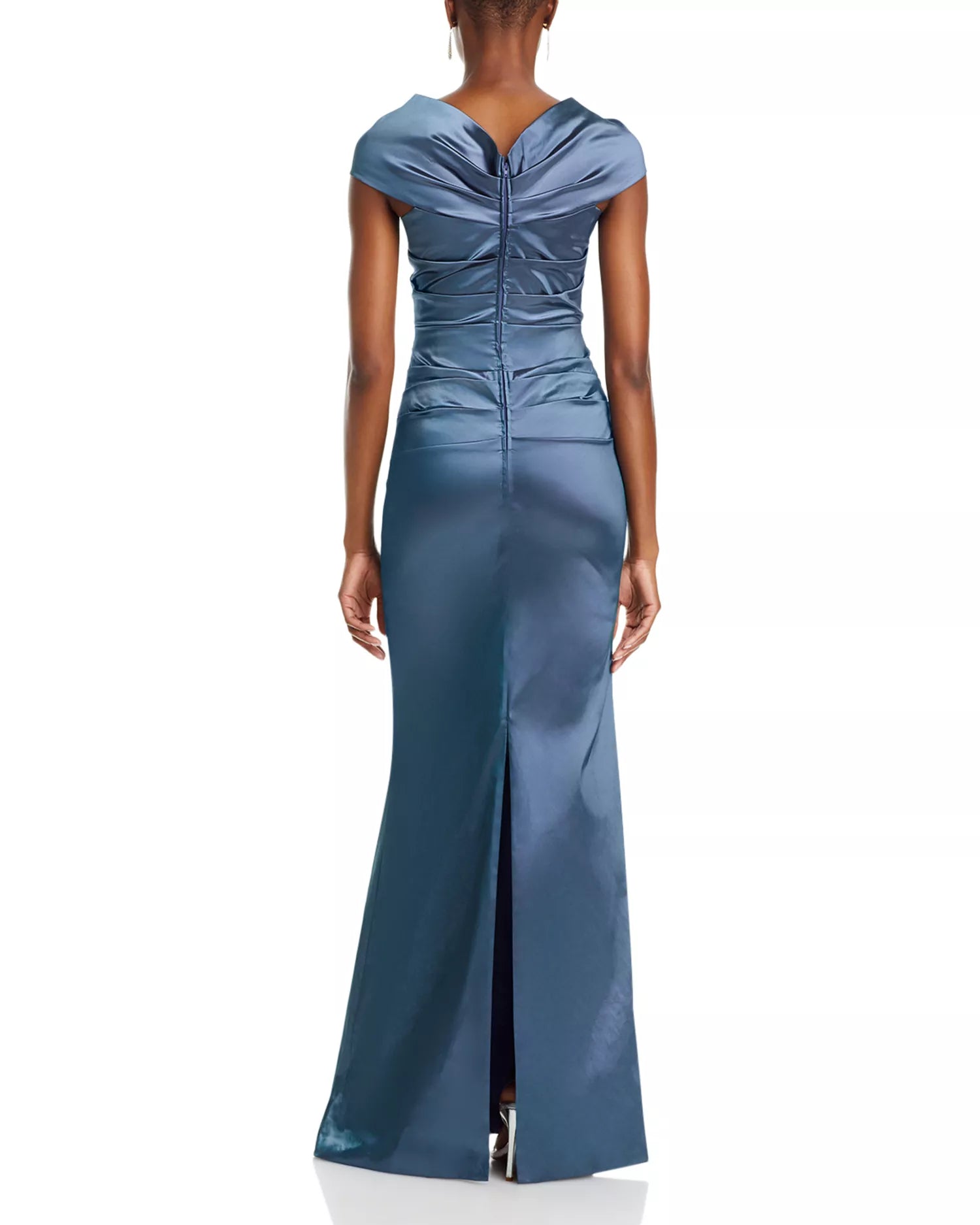 Sleek Mermaid Wrap Neck Short Sleeve V Back Floor Length For Women Prom Dress