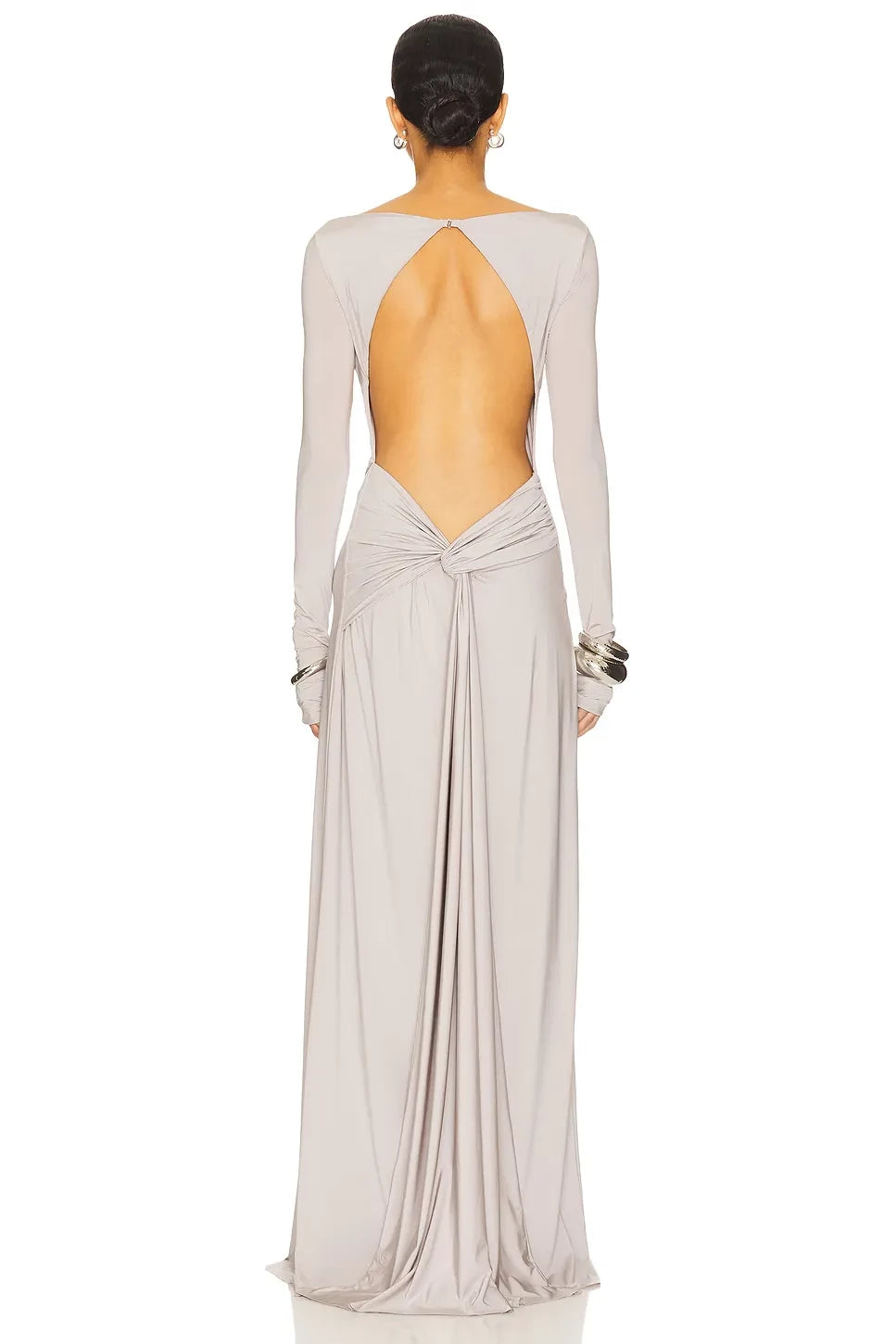 Sleek Sheath Boat Neck Long Sleeve Knot Back Floor Length Evening Dress