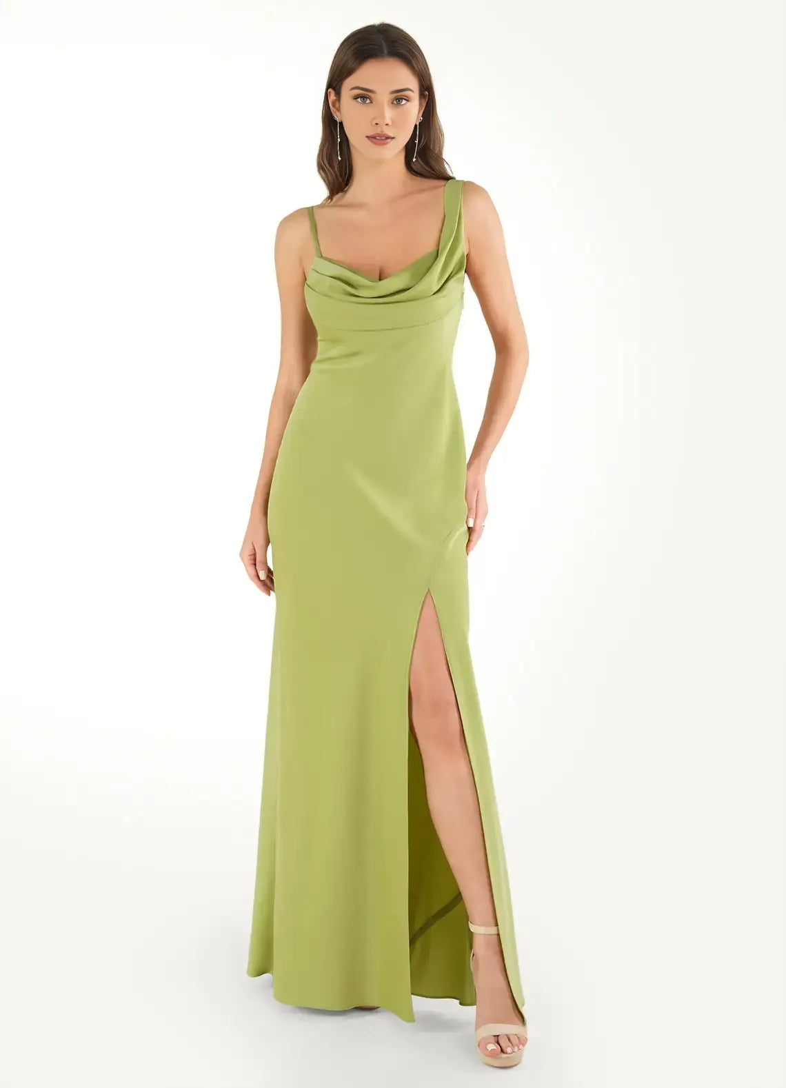 Sleek Sheath Cowl Neck Spaghetti Strap Open Back Floor Length Female Prom Dress