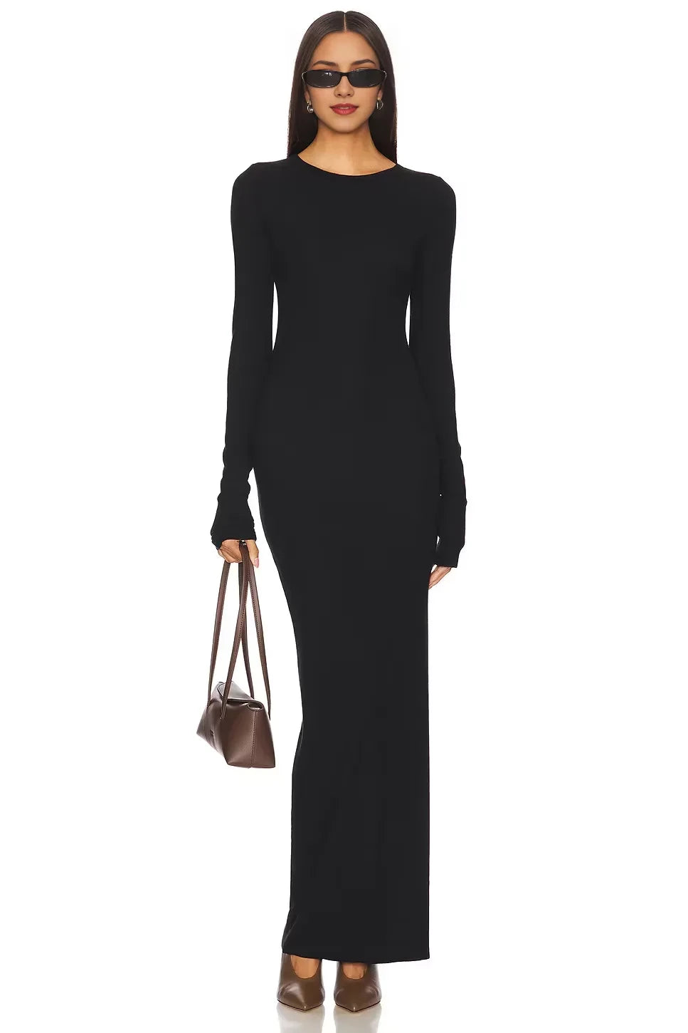 Sleek Sheath Crew Neck Long Sleeve Zipper Floor Length Evening Dress