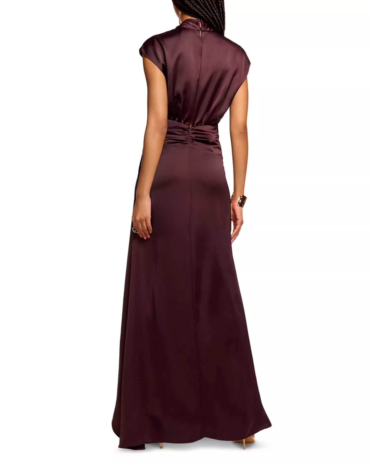 Sleek Sheath Deep V Neck Cap Sleeve Keyhole Back Floor Length For Adults Prom Dress