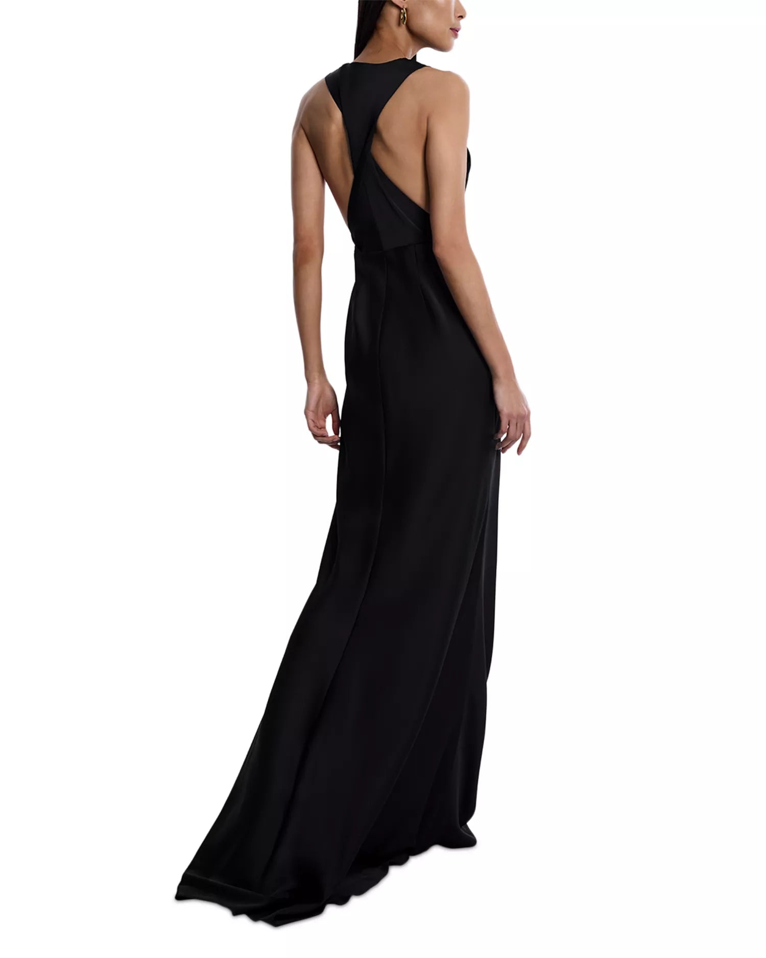 Sleek Sheath Halter Neck Sleeveless Crisscross Back Train Length For Adults Prom Dress