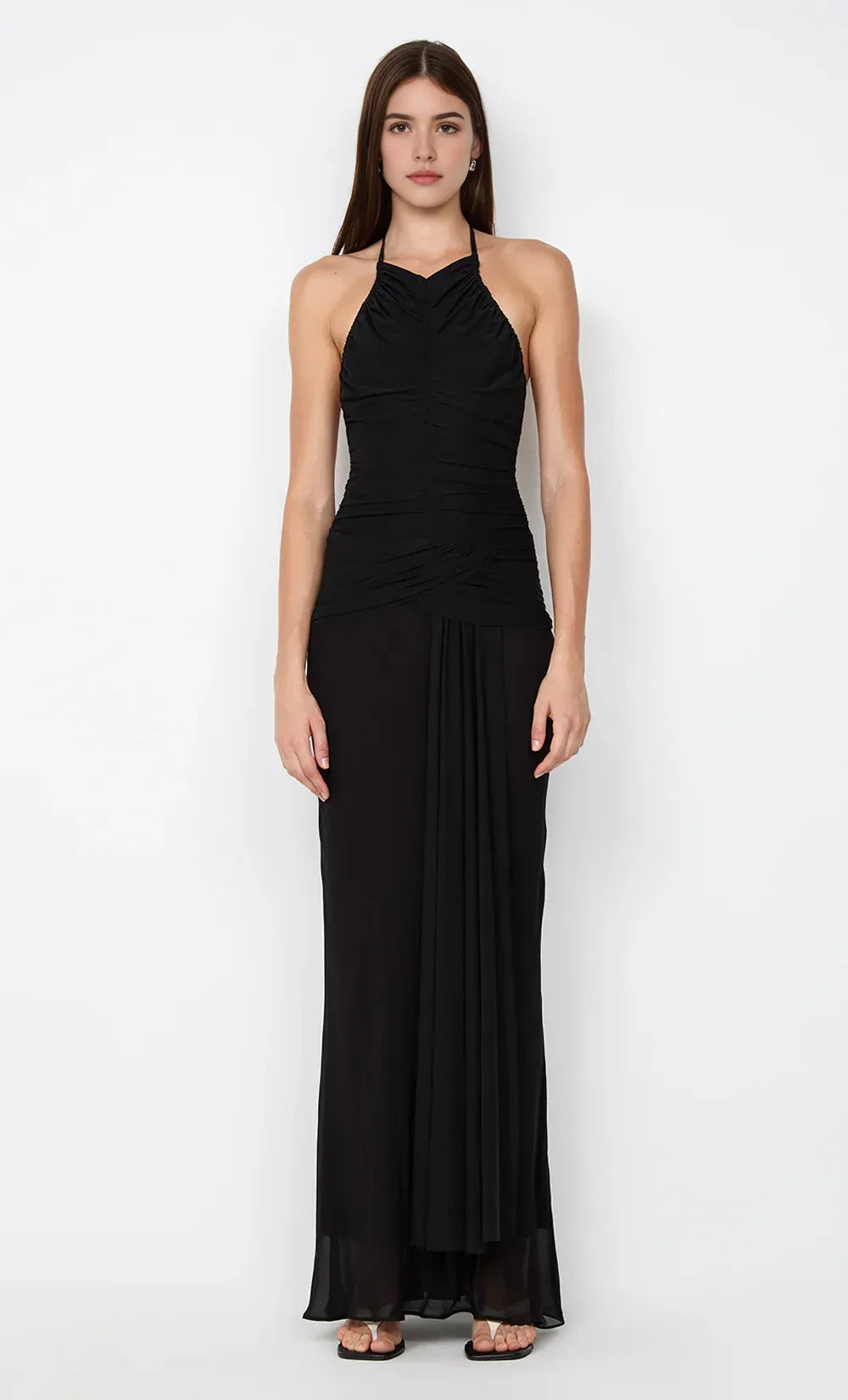Sleek Sheath Halter Neck Sleeveless Sheer Back Floor Length For Women Evening Dress