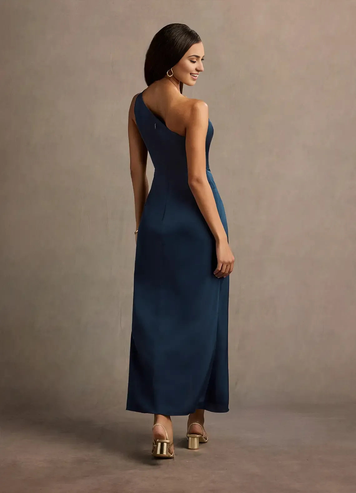 Sleek Sheath One Shoulder Sleeveless Zipper Back Midi Length For Adults Prom Dress