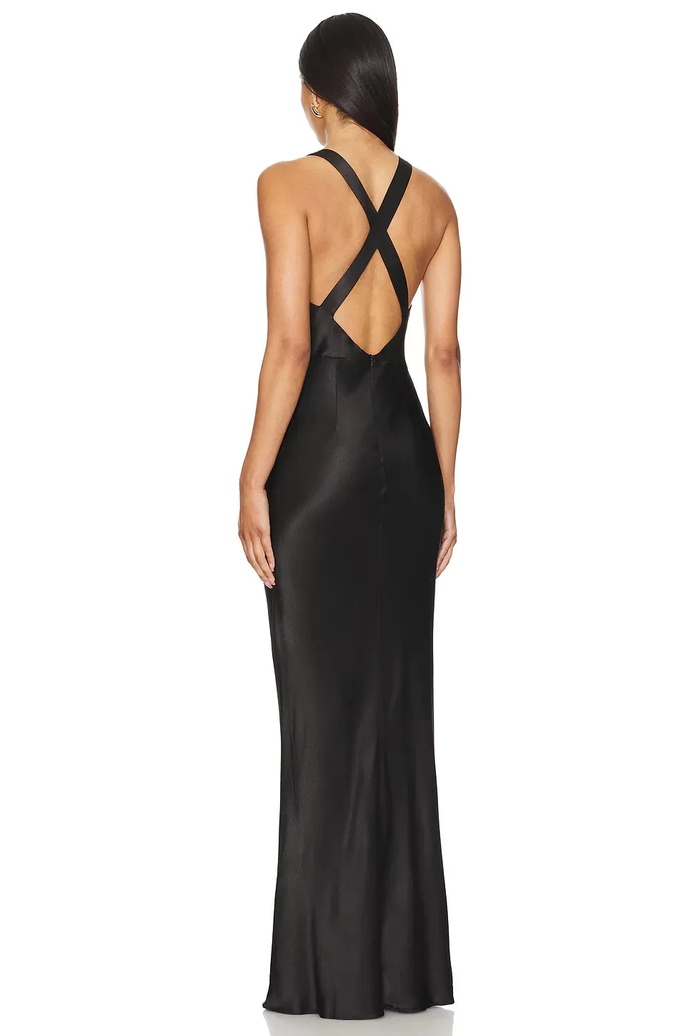 Sleek Sheath Plunging V Neck Sleeveless Crisscross Back Floor Length Evening Dress