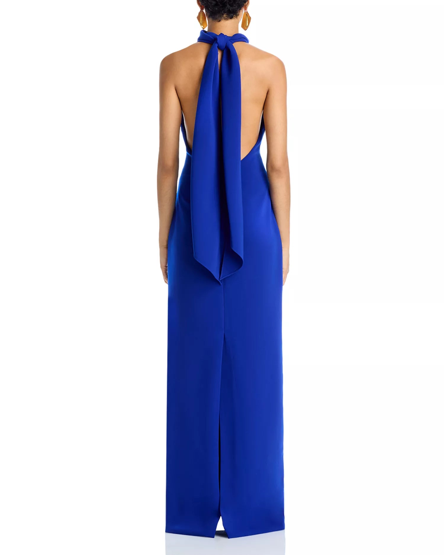 Sleek Sheath Turtleneck Halter Sleeveless Open Back Floor Length Female Prom Dress