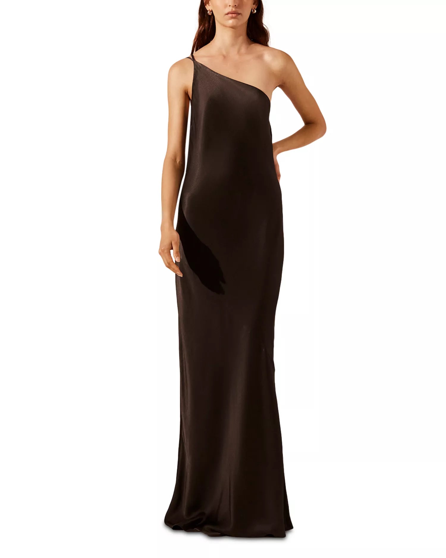 Sleek Slip One Shoulder Sleeveless Open Back Floor Length For Adults Prom Dress