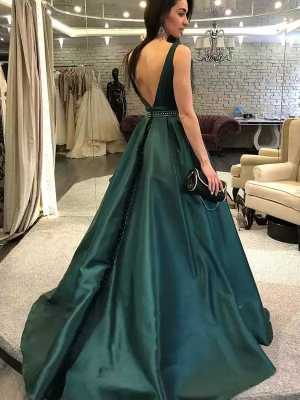 Sleeveless Bateau A-line Train With Beading Satin Dresses Bridesmaid Dresses