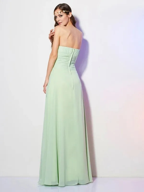 Sleeveless Chiffon Strapless Floor-Length With Pleats Bridesmaid Dresses