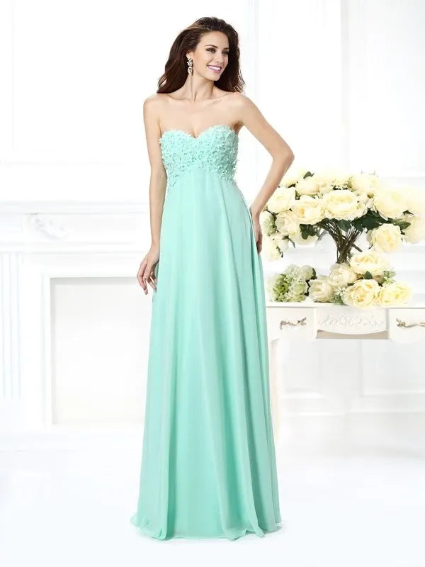 Sleeveless Chiffon Sweetheart Floor-Length With Applique Evening Dress