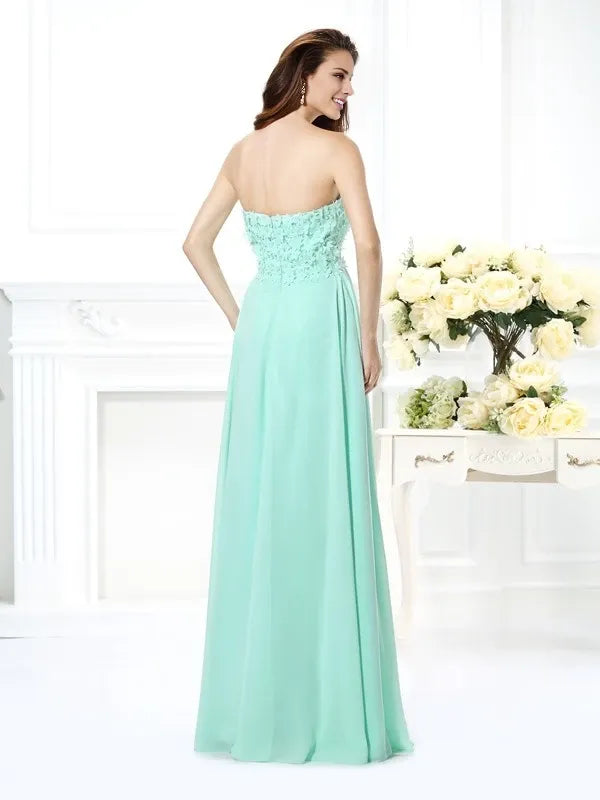 Sleeveless Chiffon Sweetheart Floor-Length With Applique Evening Dress