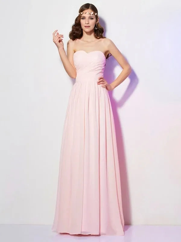 Sleeveless Floor-Length  Chiffon Sweetheart With Pleats Bridesmaid Dresses