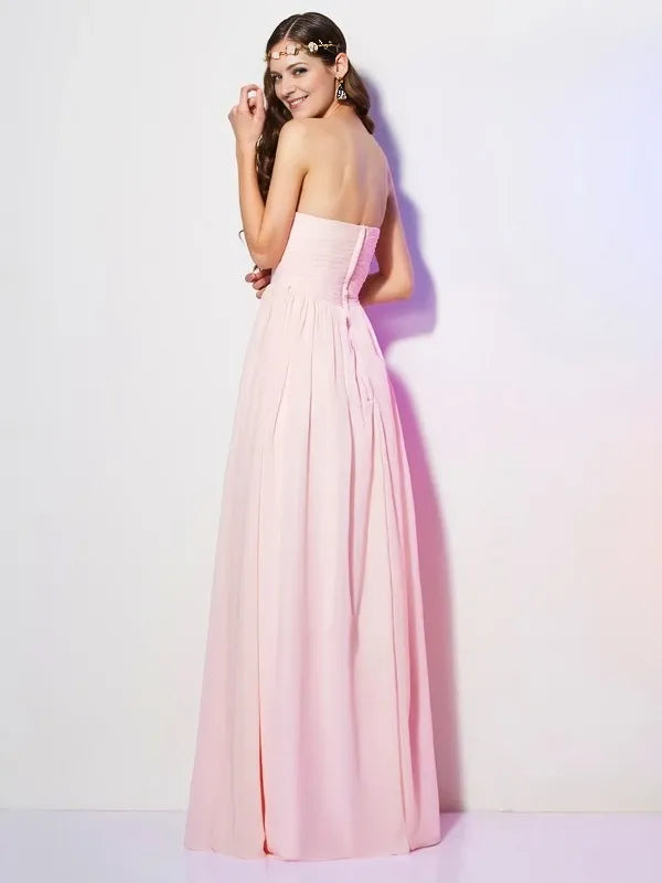 Sleeveless Floor-Length  Chiffon Sweetheart With Pleats Bridesmaid Dresses