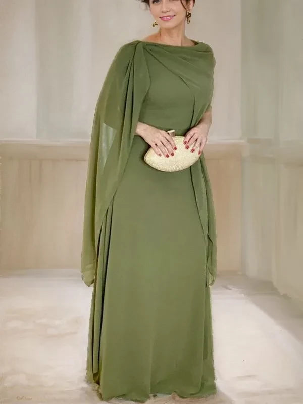 Sleeveless Floor-Length Sheath Chiffon Ruched Scoop Mother of the Bride Dresses