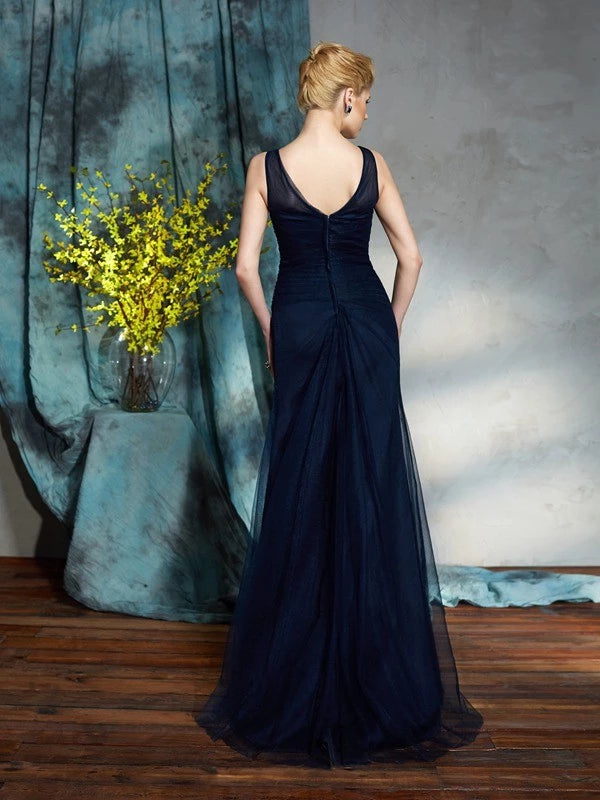 Sleeveless Floor-Length Sheath Net Bateau With Applique Mother of the Bride Dresses