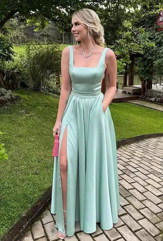 Sleeveless Satin Prom Dresses Evening Gown