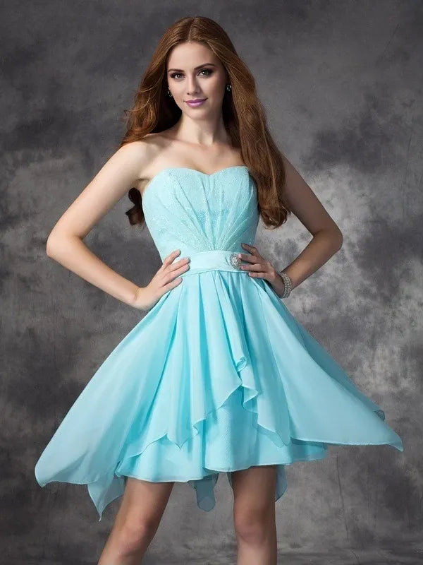 Sleeveless Short Chiffon Sweetheart With Ruffles Bridesmaid Dresses
